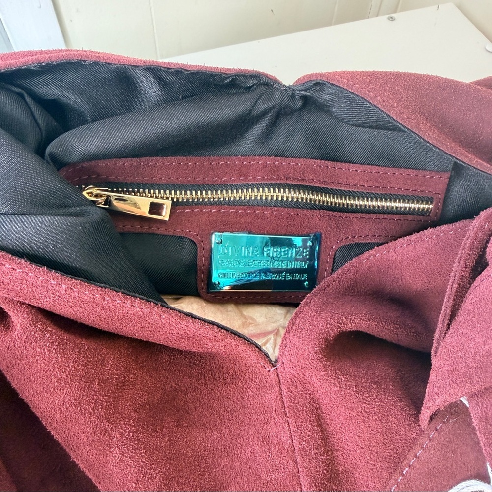 Divina Firenze Shoulder Bag Womens C/Wine Burgundy Suede Leather Handmade Italy - Picture 8 of 9
